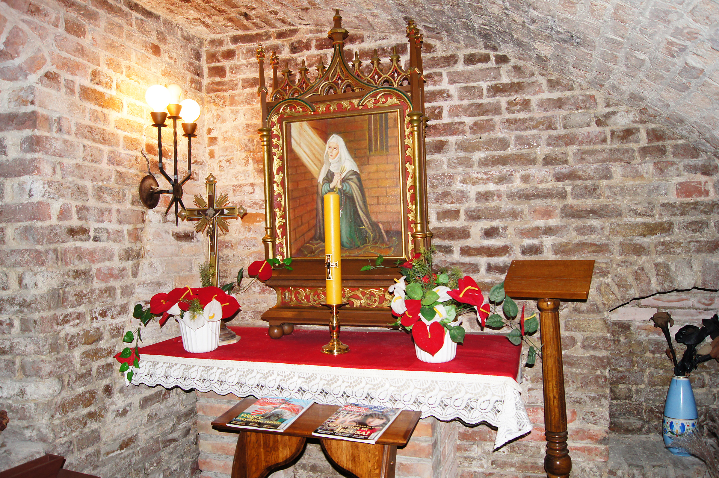 Interior of red-brick crypt chapel