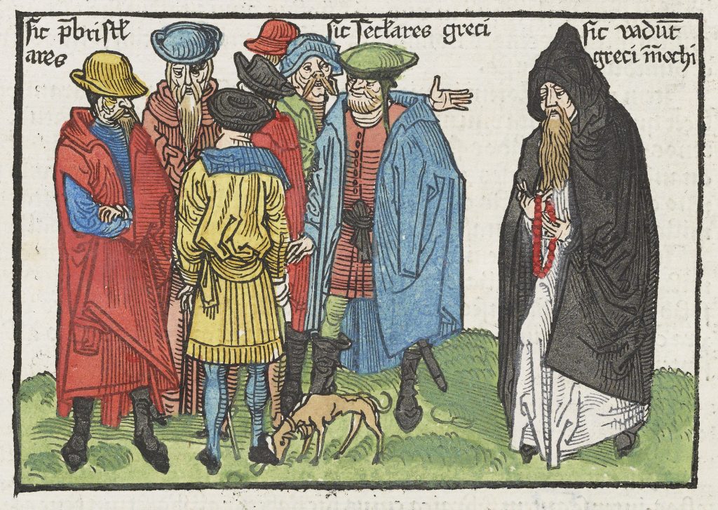 Fifteenth-century woodcut, coloured, with group representing Greek Christians