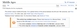 A Screenshot of the beginning of the "Middle Ages"-Wikipedia article.
