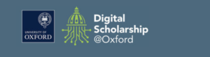 Screenshot of header image with logo of the University of Oxford and the stylised cupola of the Radcliffe Camera turning into graphic arrows in green on dark blue